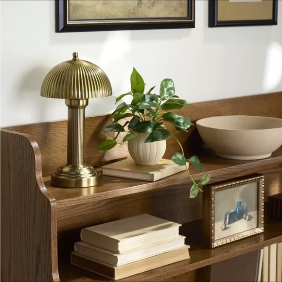 11.5" Fluted Metal Rechargeable Library Table Lamp Brass - Hearth & Hand - Picture 4 of 6